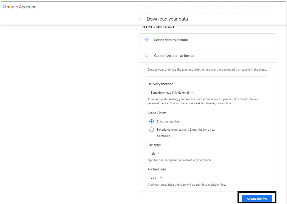 you can customize the archive format by selecting Export type File type etc