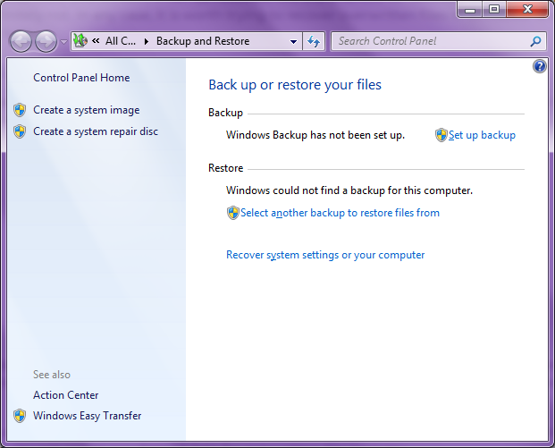 Select another backup to restore files
