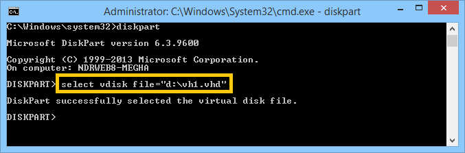 select the VHD file for further action
