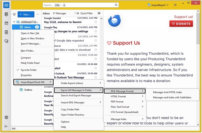 select option to save eml files
