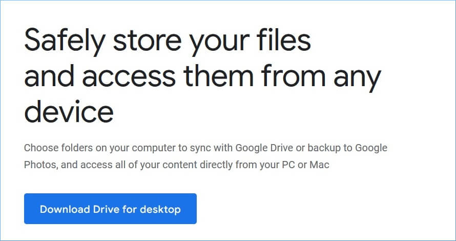 Go to Google Drive for desktop page