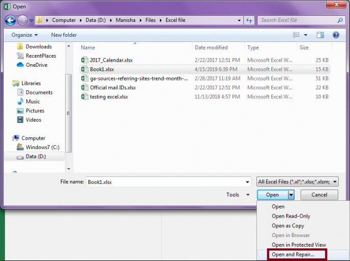 select Open and Repair