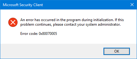 Windows error code 0x80070005