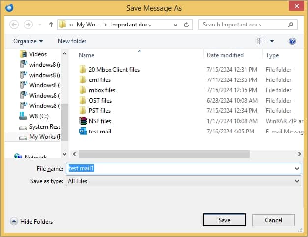 Choose the destination to save all the emails