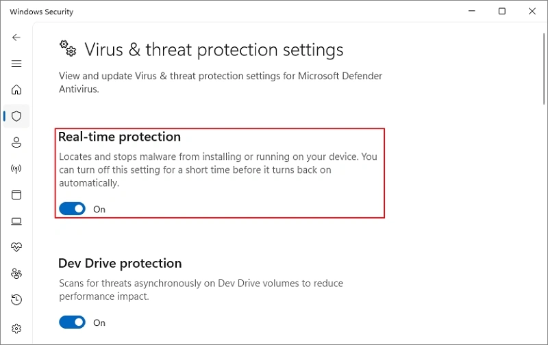 turn on real-time protection