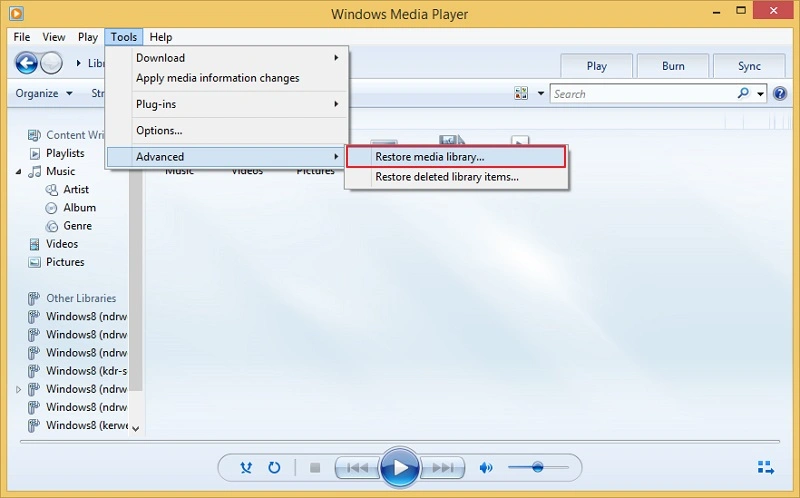 select restore media library