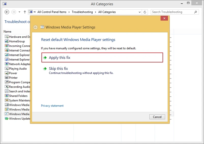 select apply this fix