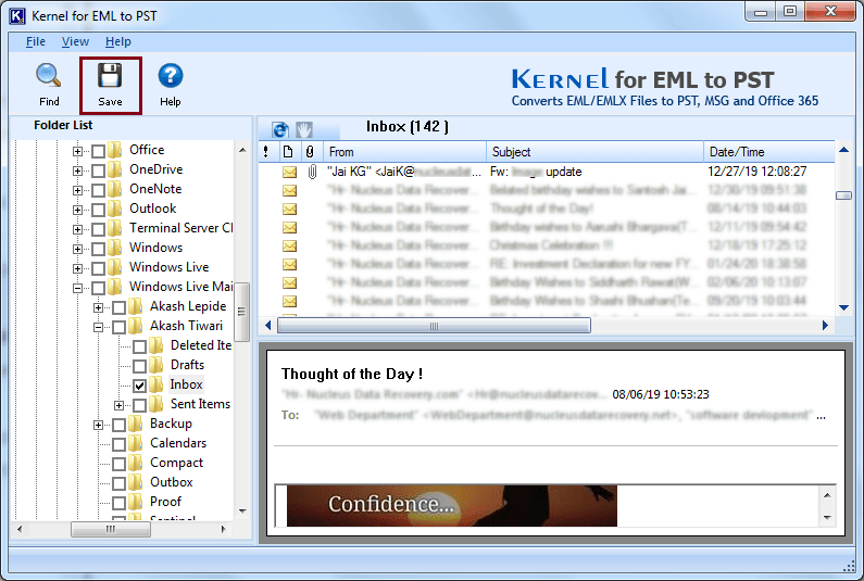 Select the required EML file