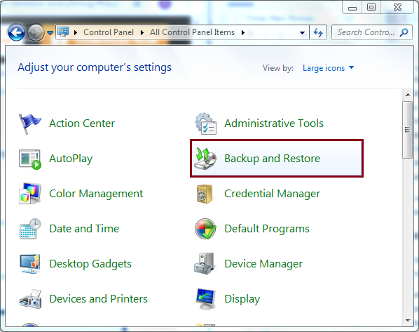 Clieck On Backup and Restore