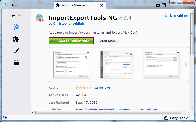 Click the Add to Thunderbird button