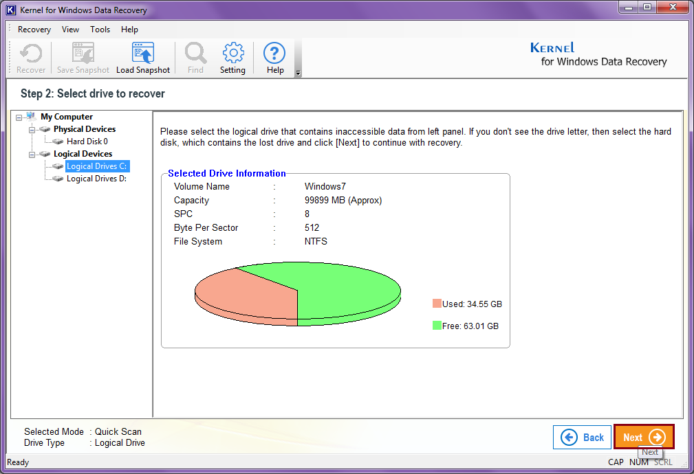 select partition to recover the data