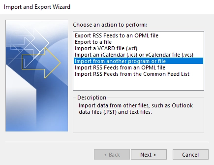 Selct import from another file and click next