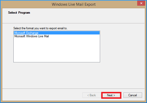 Select microsoft exchange option and click on next