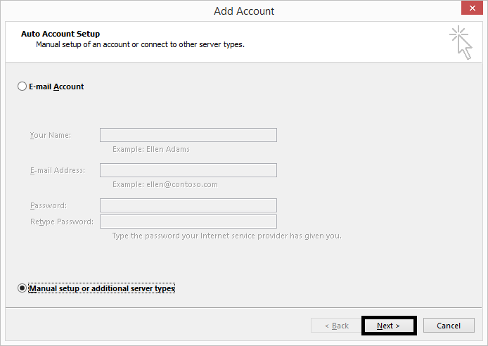 Select the Manual setup or additional server types