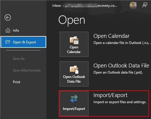 Open outlook and then click on open and export and then import/export