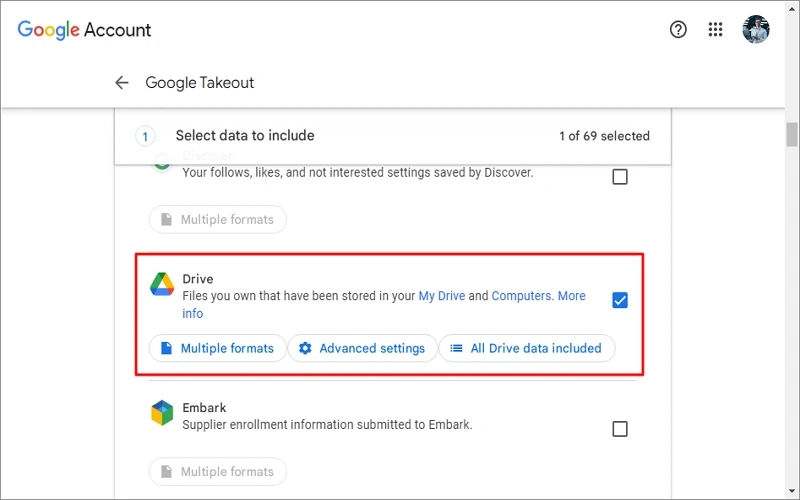 select google drive
