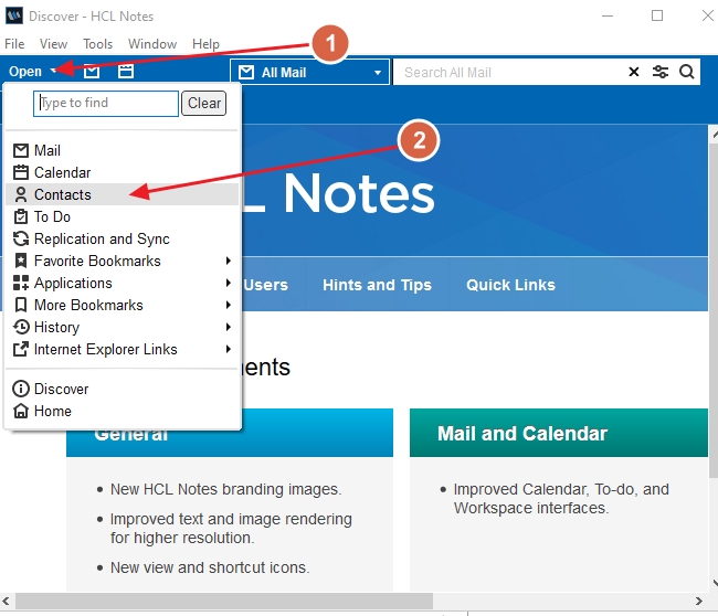 Click Open and select My Contacts option so that the contacts from the Address book gets listed
