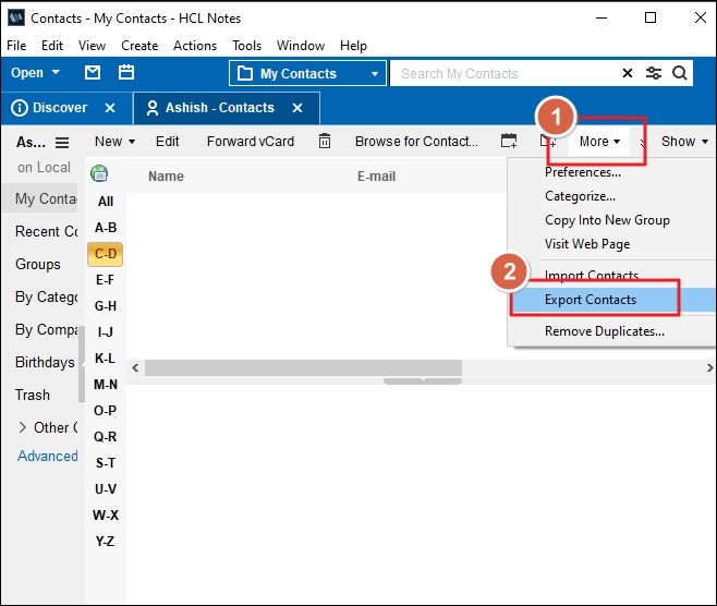 click on More and select the Export Contacts option from the dropdown list
