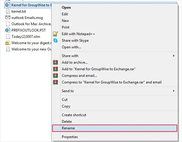 Right click on the file and click Rename