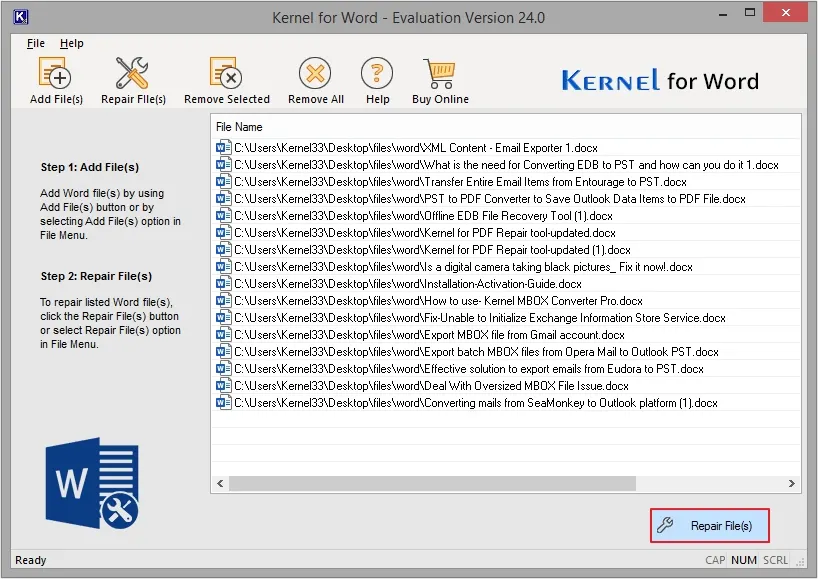 Click on the Repair Files