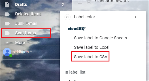 select Save label to CSV or Save label to Google Sheets