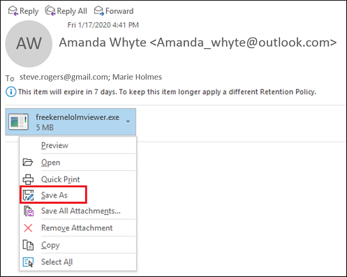 check whether the earlier blocked email attachment can be opened or not