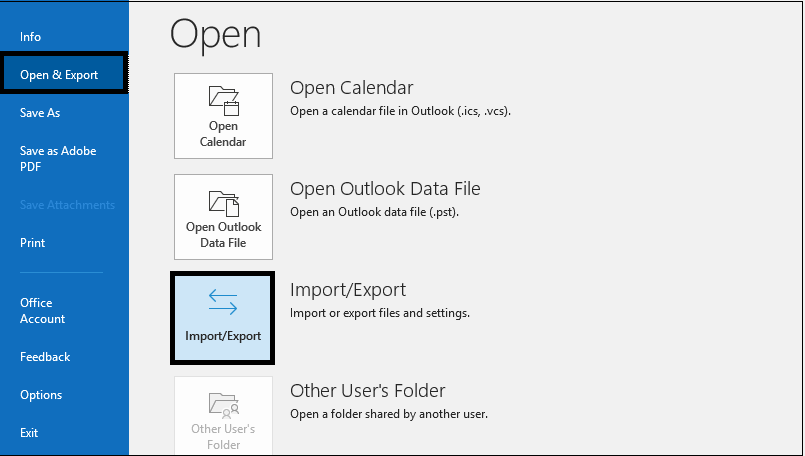 Click on Import/Export Feature
