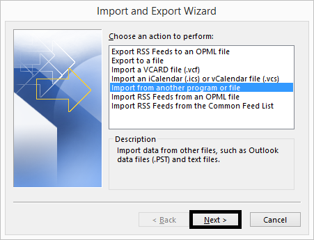 Choose option Import from another program or file