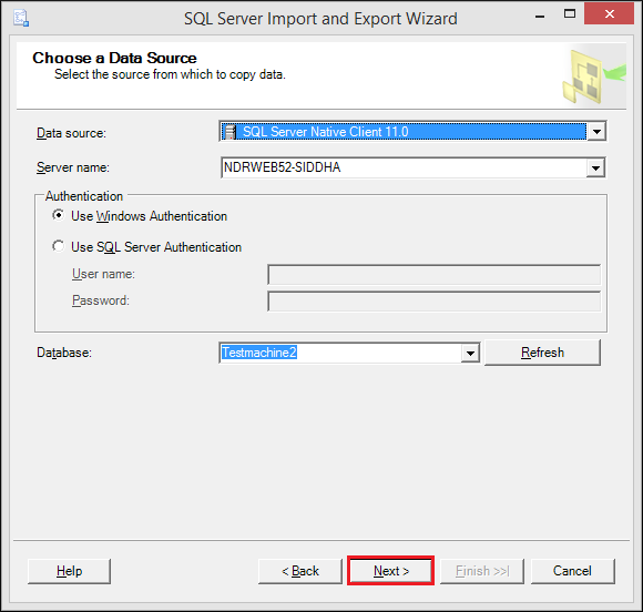 SQL Server Import and Export Wizard