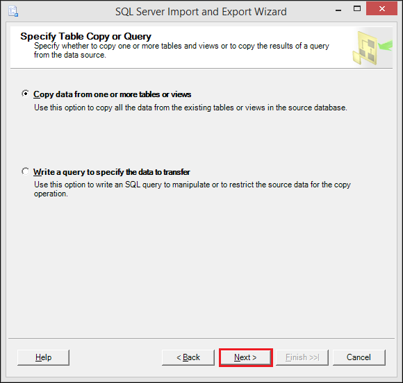 Copy data from one or more tables or views