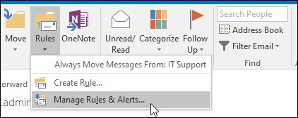 Choose the option Manage Rules and Alert