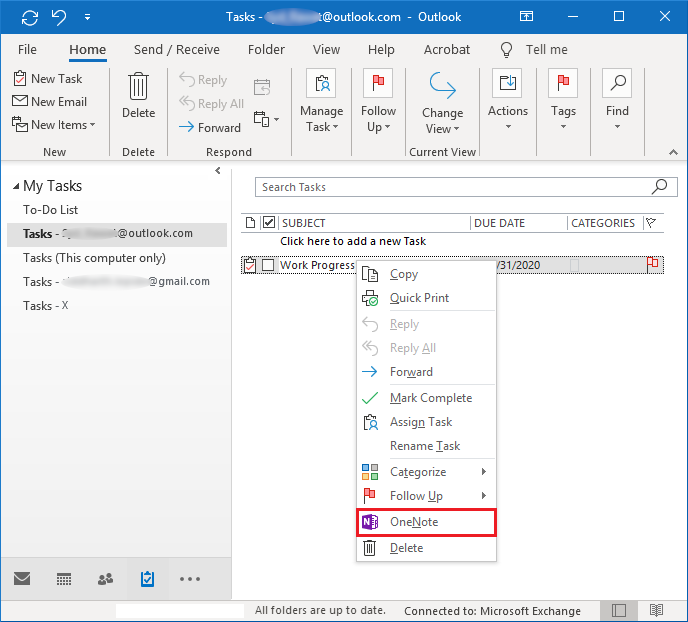 how to create tasks in outlook from onenote