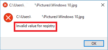 Invalid Value for Registry Error