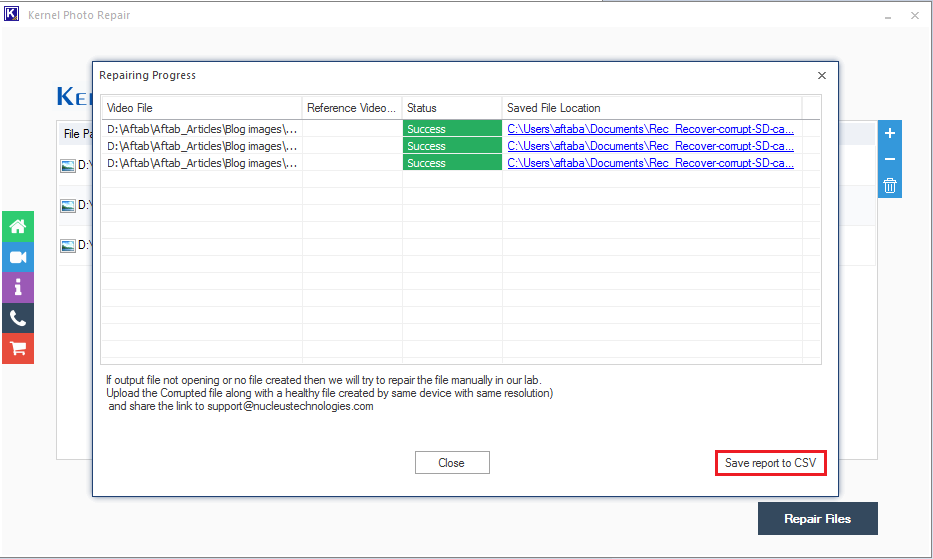 Save report to CSV