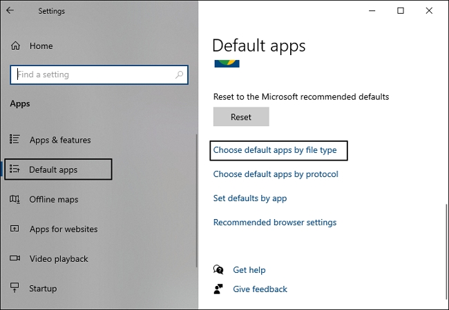Choose default apps by file type.