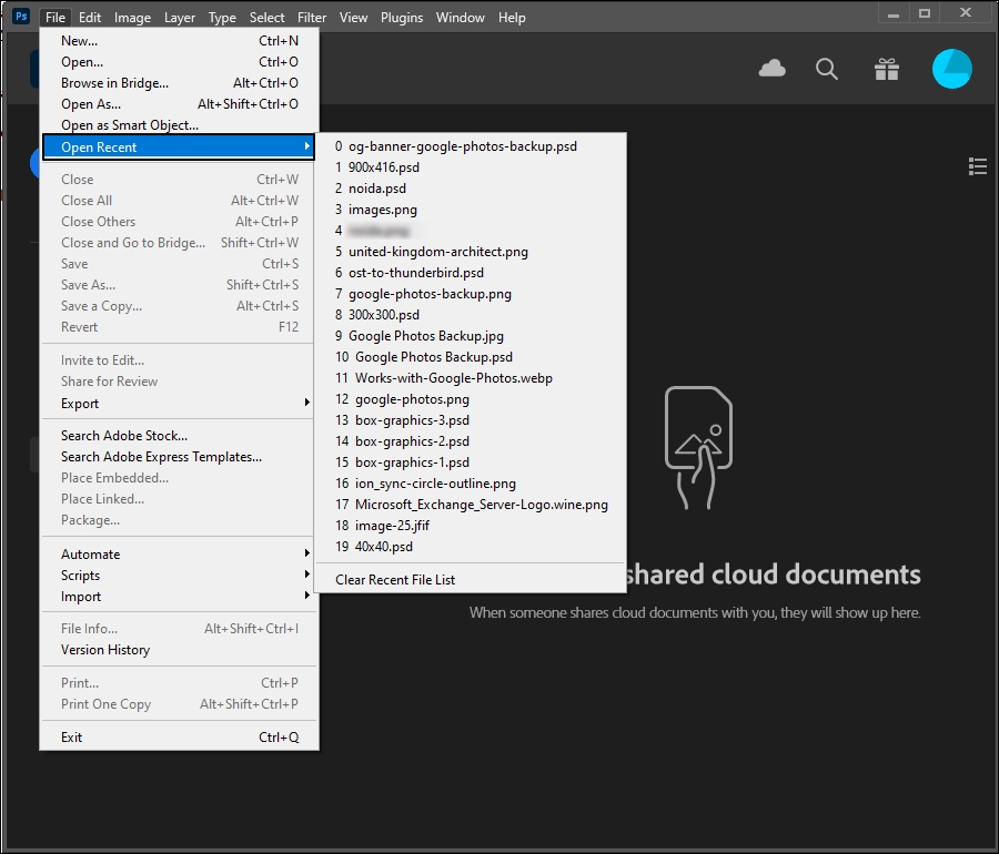 go to the File tab and click on Open Recent