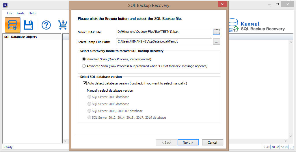 Kernel SQL Backup Recovery Tool