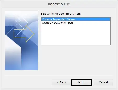 Choose comma separated value and click next