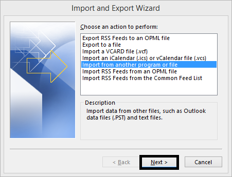 Select Import from another program or file