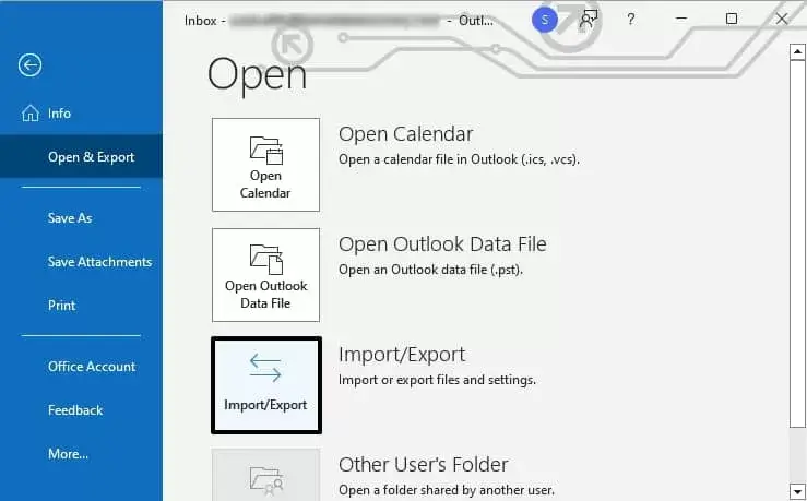 Open Outlook and click open & export then import/export