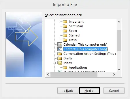 Select contacts and click next