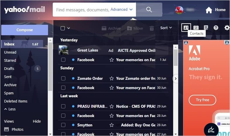 Click on the Contacts icon at right of the interface