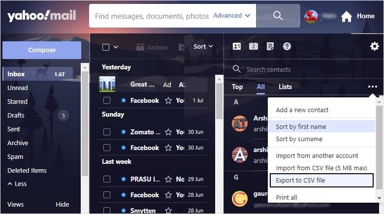 select Export to CSV file from the drop-down menu