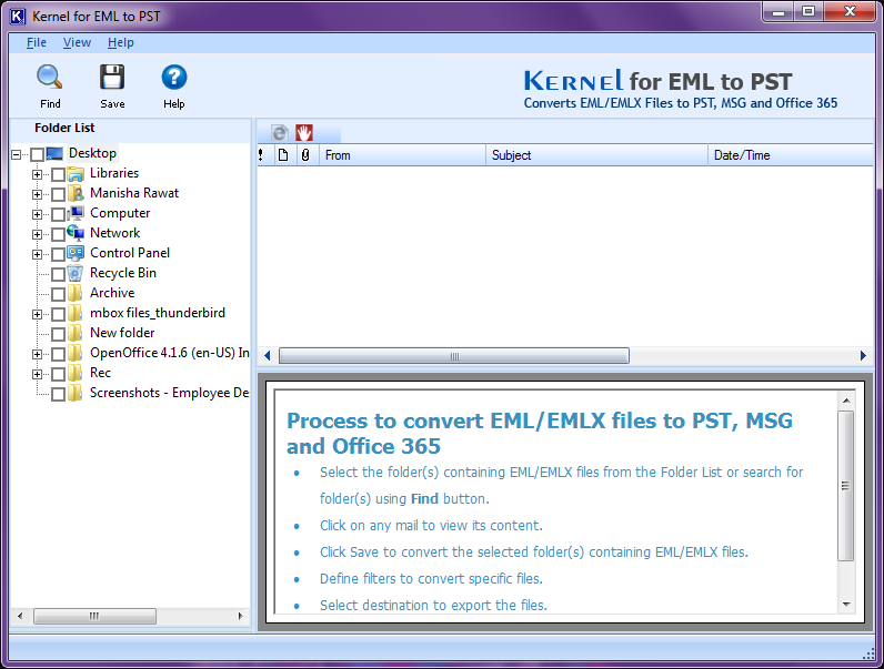 Run EML to PST converter software