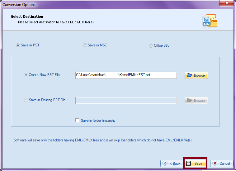 click on the Browse button and select the drive location as the saving destination