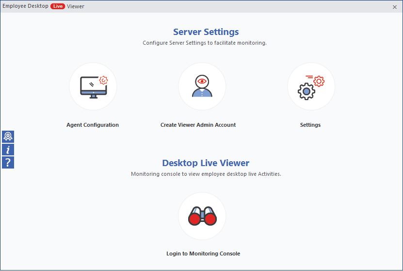 màn hình chào mừng của công cụ Employee Desktop Live Viewer