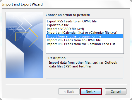 Select the Import from another program or file option