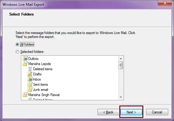 Select all folders option and click on next