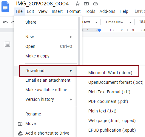 click on the Download as option and then select Microsoft Word