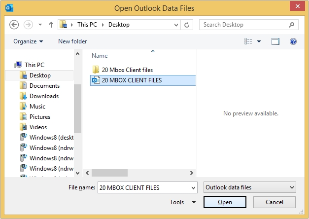 click Open to add the file